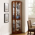 thumbnail image 7 of Lighted Curio Cabinet Wooden Corner Display Cabinet with Adjustable Tempered Glass Shelves and Mirror Back, Tall Wooden Curved Shelving Unit, Oak, 7 of 7
