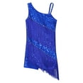 thumbnail image 3 of Lejafay Girls Sleeveless Oblique Straps Sequins Tassels Leotard Fringe Dress Latin Jazz Ballroom Dancewear Royal Blue 6, 3 of 6
