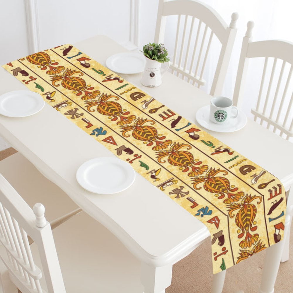 MYPOP Acient African Egypt Hieroglyphs Table Runner Home Decor 14x72