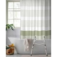 thumbnail image 2 of Split Shower Curtain for Transfer Bench, Sage Green Stripe Fabric Shower Curtains for Bathroom, Modern Rustic Horizontal Green Striped Tub Sliding Transfer Bench Waterproof Bath Curtains 72"x78", 2 of 9