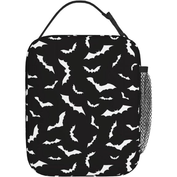 Halloween Cool Black Bat Goth Insulated Lunch Bag Portable Reusable Zipper Lunch Box For Men Women Work Picnic Travel Camping