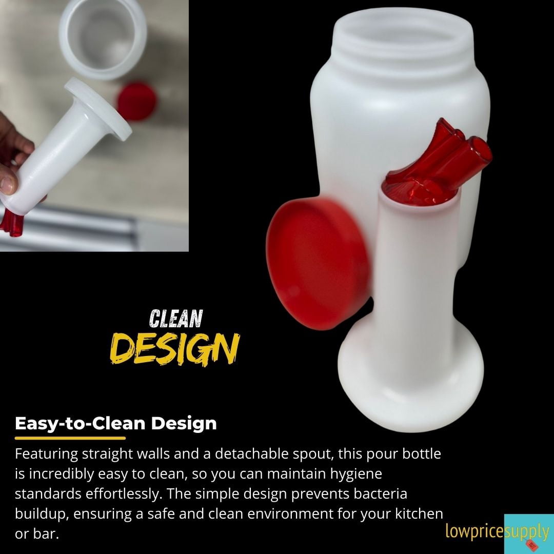 4 PACK - 2 Qt. White Pour Bottle with Red Spout and Cap