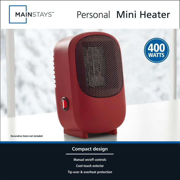 Mainstays Personal Mini Electric Ceramic Heater 400W, Red Sedona