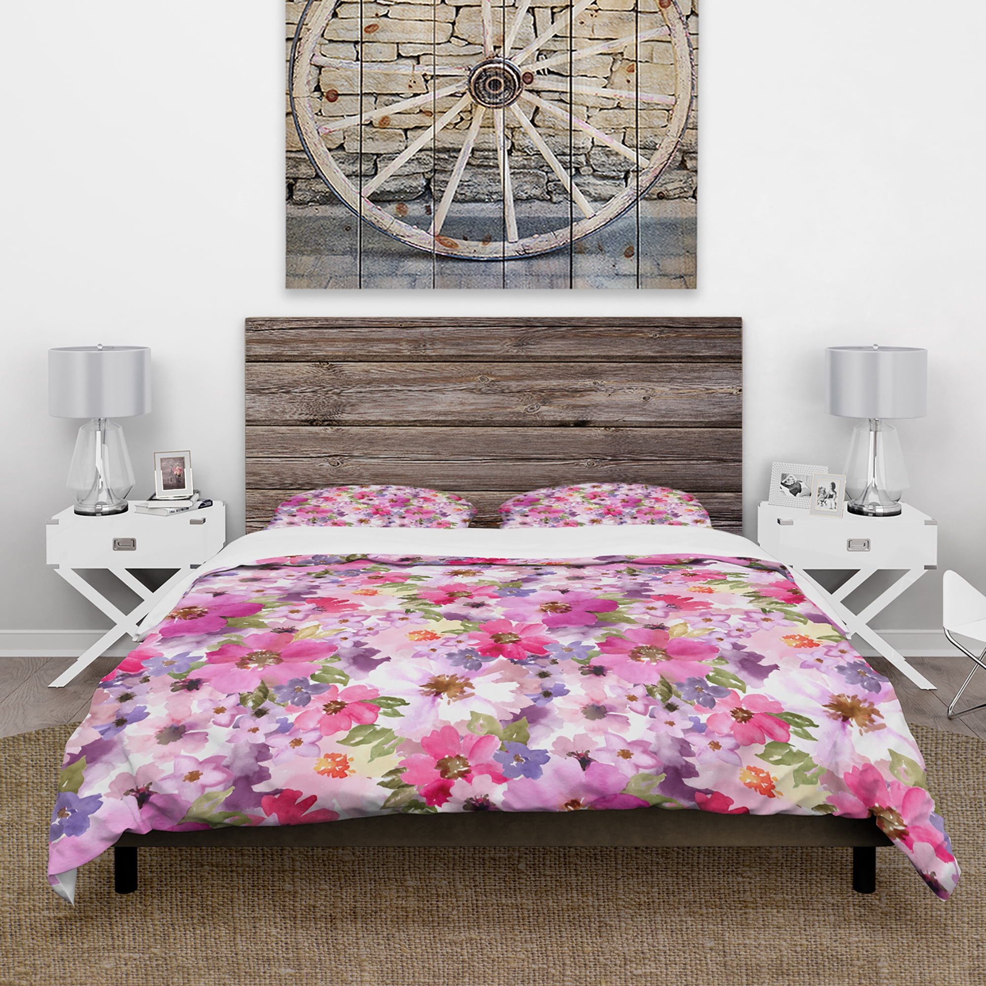 Designart 'Watercolor Pianted Pink and Purple Flowers' Floral Duvet Cover Set