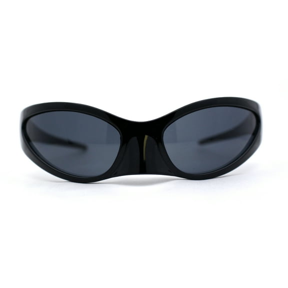 Super Unique Trendy 90s Sport Style Wrap Around Plastic Sunglasses All Black