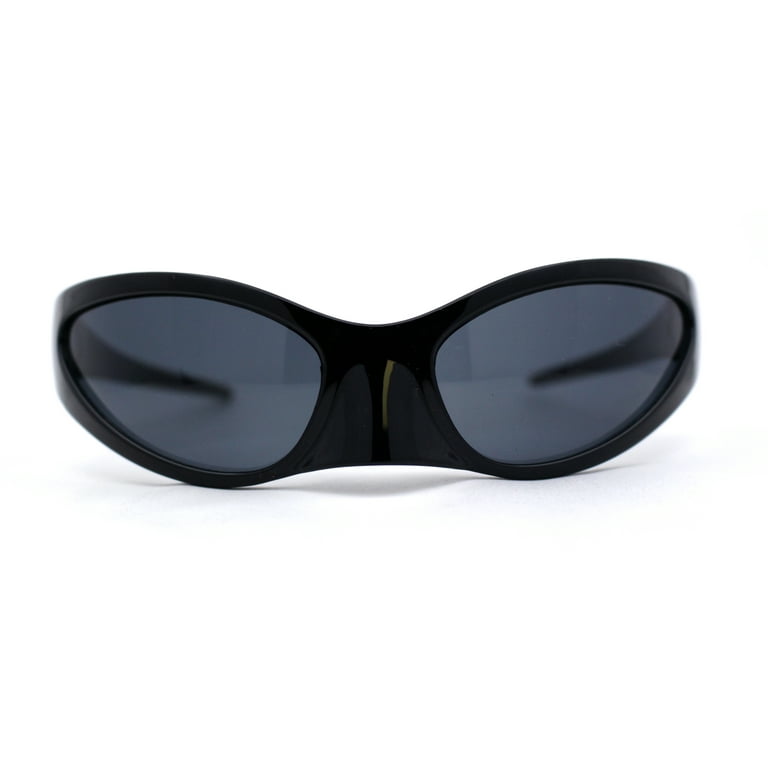 Super Unique Trendy 90s Sport Style Wrap Around Plastic Sunglasses All  Black 