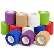 12 Rolls Self Adhesive Stretch Bandage Wrap 2 Inch x 6 Yards, Adherent Cohesive Vet Tape for First Aid, Wrist and Ankle Swelling, Animals, Pets, Sports (Assorted 6 Colors)