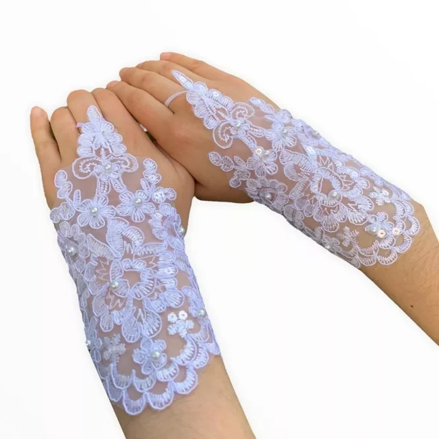 Guantes Primera Comunión Princesa Blancos Encaje Gala