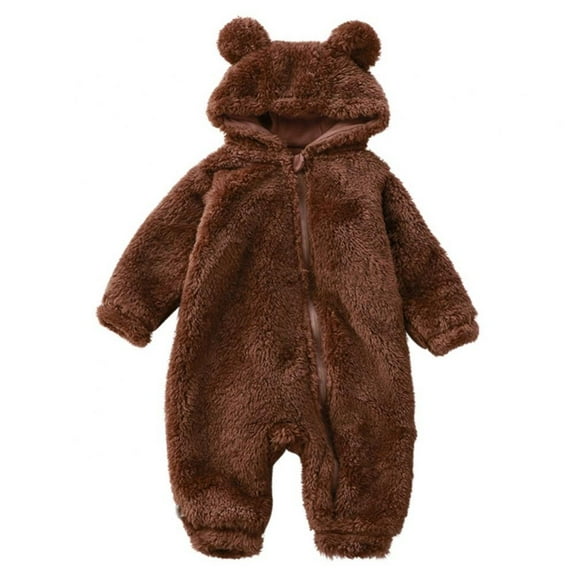 GYRATEDREAM Newborn Jumpsuits Baby Bear Ear Snowsuits Infant Fleece Zipper Hooded Romper Warm Outwear, Brown 18-24 Months