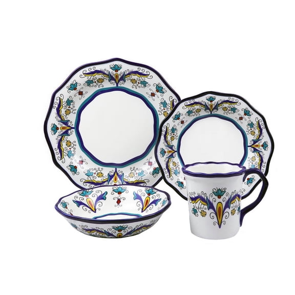 Samana Collection 16 Piece Euro Style Wavy Edge Stoneware Set By Lorren Home