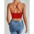 thumbnail image 4 of Womens Spaghetti Strap V-Neck Ribbed Tank Tops for Women 2025 Slim Fitted Soft Camisole Basic Layering Shirts Red XS, 4 of 7