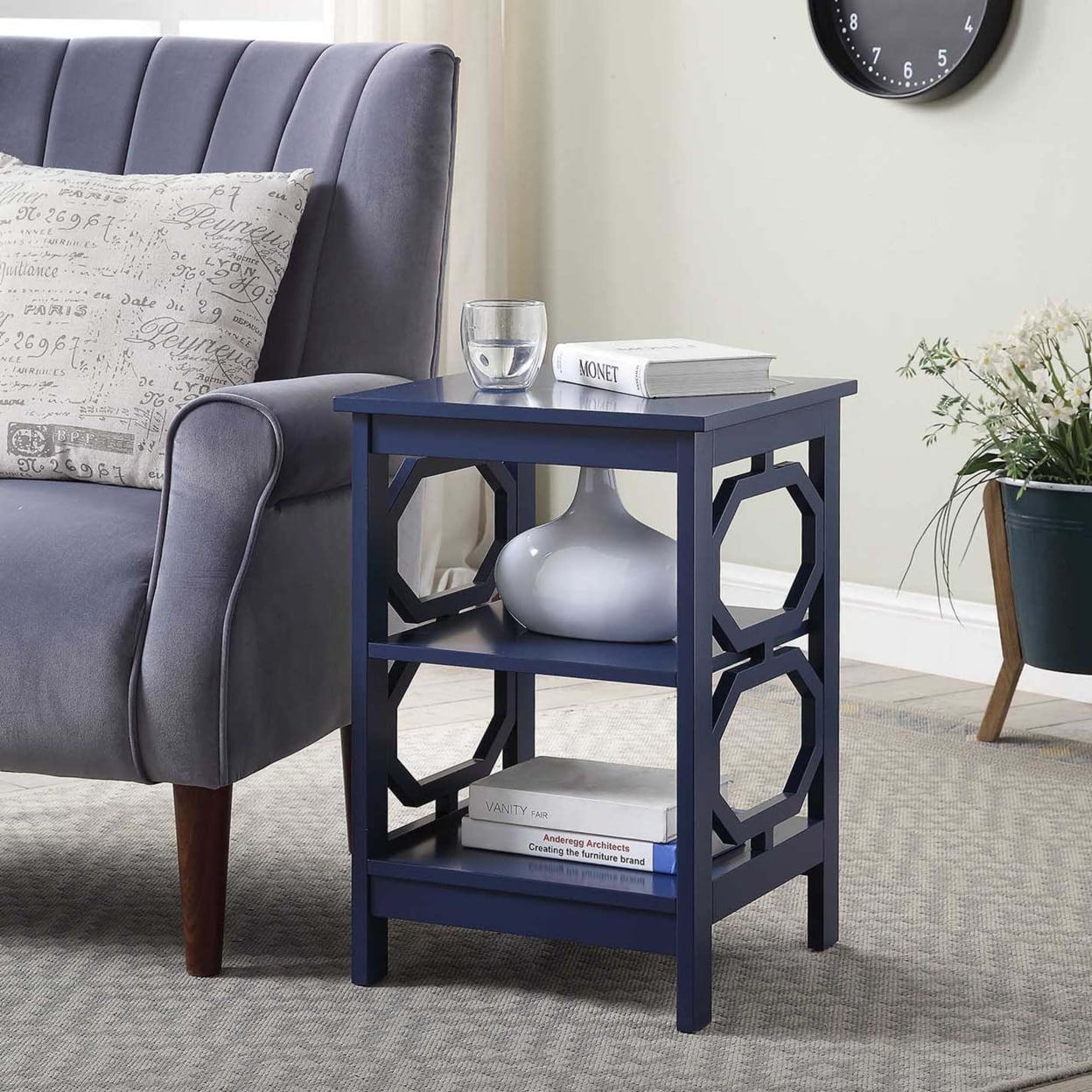Convenience Concepts Omega End Table with Shelf, Cobalt Blue