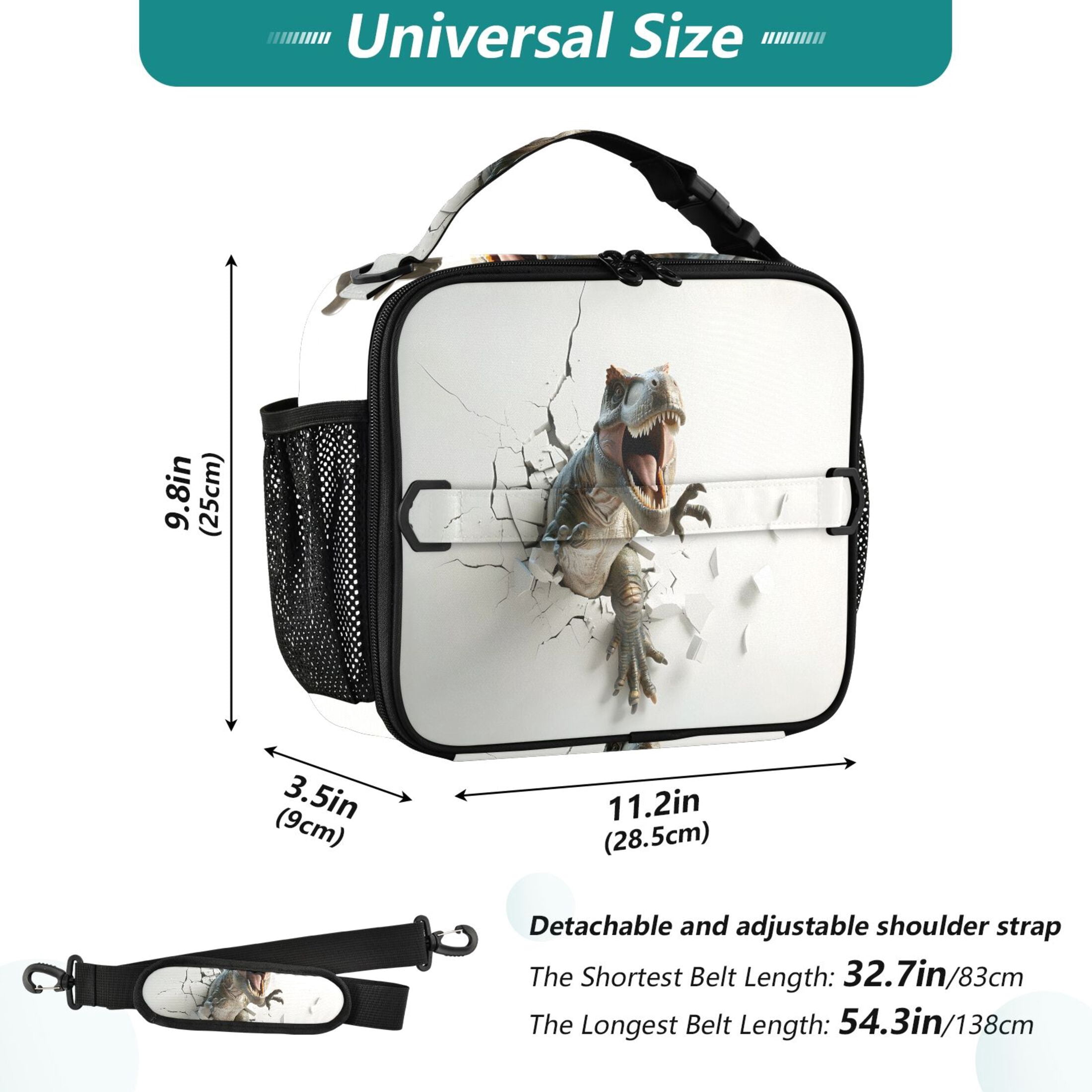 ALAZA Dinosaur Breaking Wall Lunch Box Insulated Lunch Bag Cooler Tote with Shoulder Strap