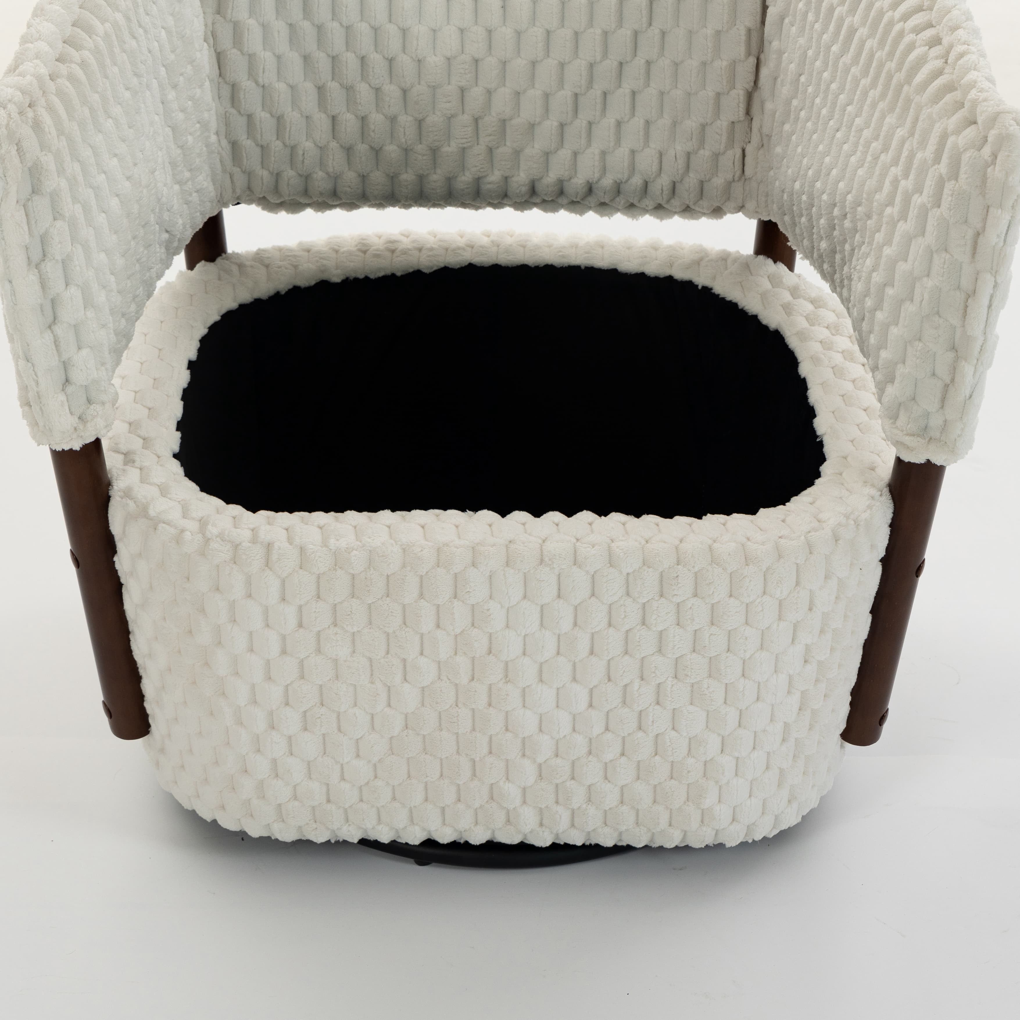 Aukfa Mid Century Modern 360 Swivel Accent Barrel Chair with Lumbar Pillow & Hidden Storage,Corduroy,White