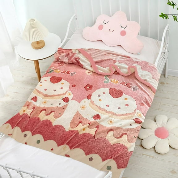 Pink Throw Blanket, Fleece Blankets for Couch Bed - Super Soft Cozy Fluffy Plush for Girls Kids Teen Toddler Lightweight All Season (Cream Cake, Throw 50x60 inches)