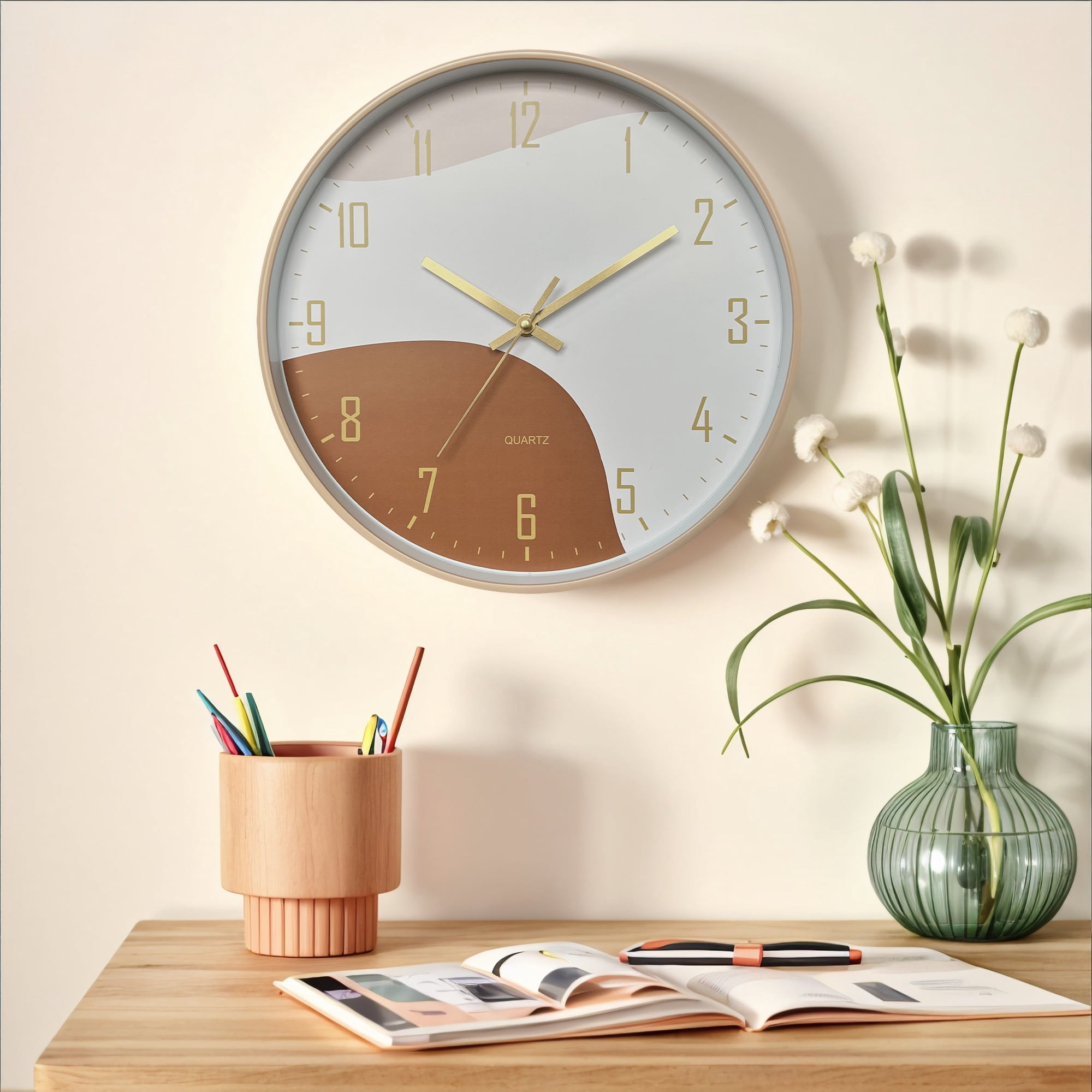 Unique Bargains Modern Silent Non Ticking Battery Operated Wall Clock Orange