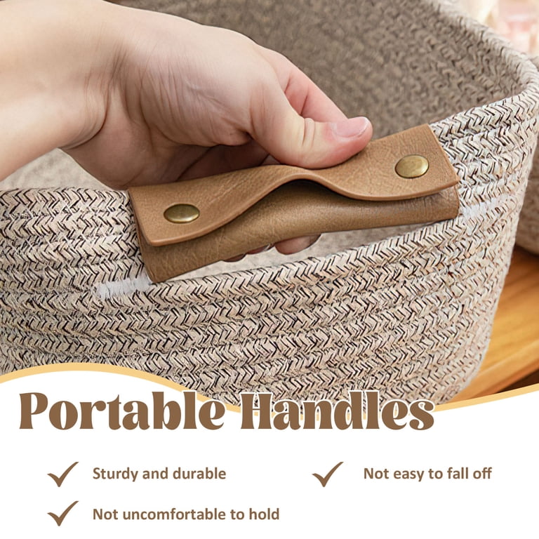 BEVTEE Small Woven Cotton Rope Storage Basket, Coffee photo 4