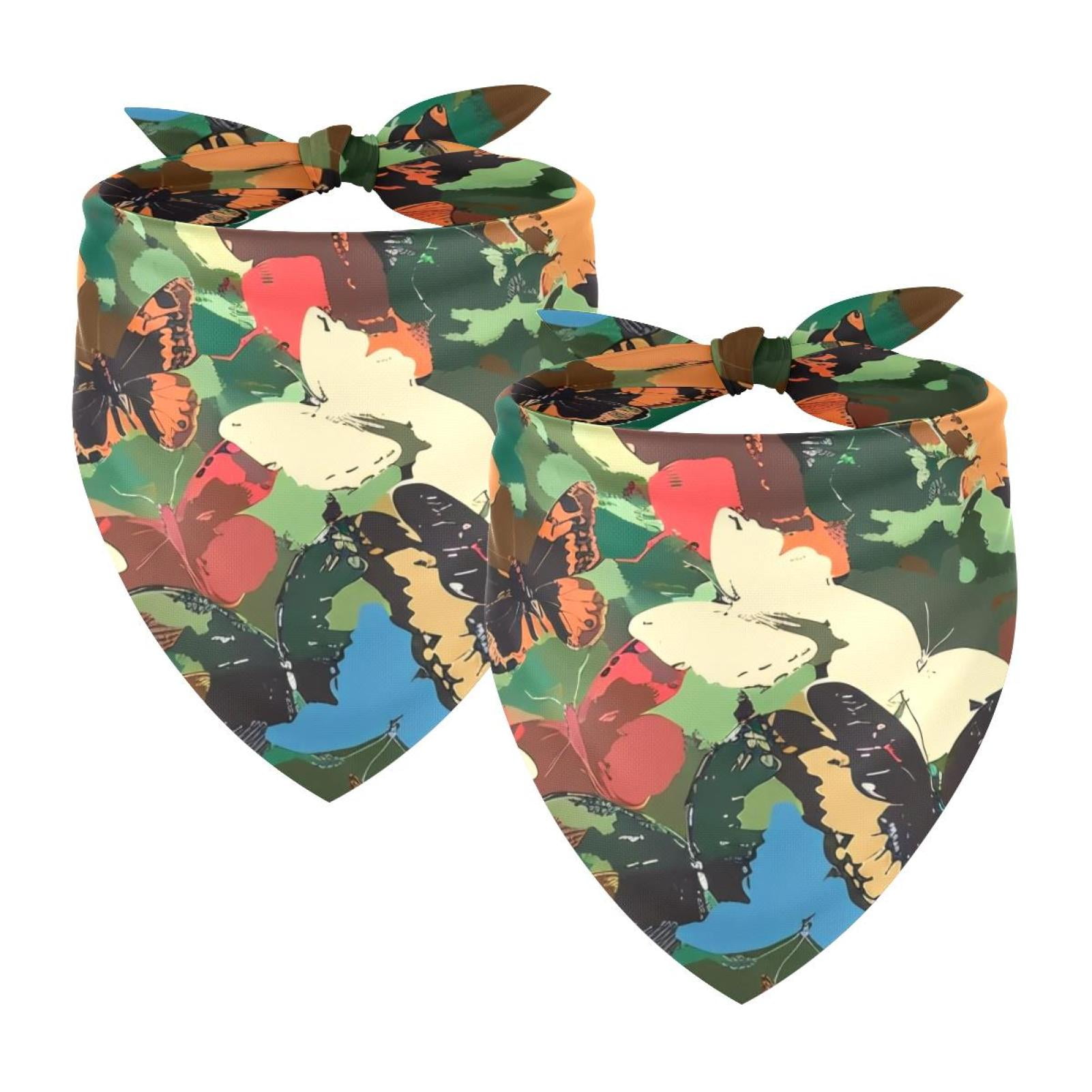 PhooArto Color Butterfly Camouflage Pattern Dog Bandanas 2 Pack Soft Washable Pet Scarf Triangle for Large Dogs Puppies and Cats
