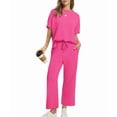 thumbnail image 2 of Two Piece Sets for Women Summer Outfits Wide Leg Crop Pants Lounge Sets Beach Vacation Clothes Rose Red M, 2 of 9