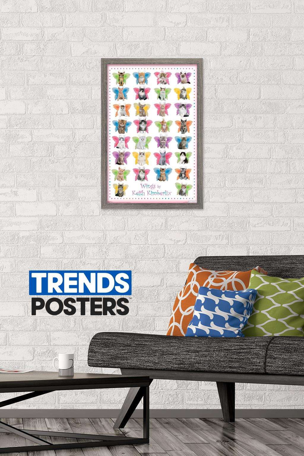 Keith Kimberlin - Kittens with Butterfly Wings Wall Poster, 14.725" x 22.375", Framed