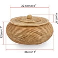thumbnail image 3 of Round Rattan Boxes with Lid Natural Woven Storage Basket Bin Multi-Purpose Wicker Tray Weaving Decorative Shelf Basket Farmhouse Picnic Bread Fruit Table Storage Basket, 3 of 8