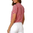 thumbnail image 4 of Ichuanyi Womens Button Down Plaid Shirts Short Sleeve Loose Summer Tops Dressy Casual V Neck Business Work Blouses, 4 of 8