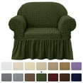 thumbnail image 1 of Subrtex Stretch 1-Piece Seersucker Armchair Slipcover with Ruffle Skirt, Olive, 1 of 7
