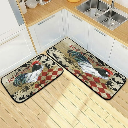 

SKYSONIC Vintage Farm Rooster Kitchen Rugs 2 Pieces Colorful Floor Mat Room Area Rug Washable Carpet Perfect for Living Room Bedroom Entryway