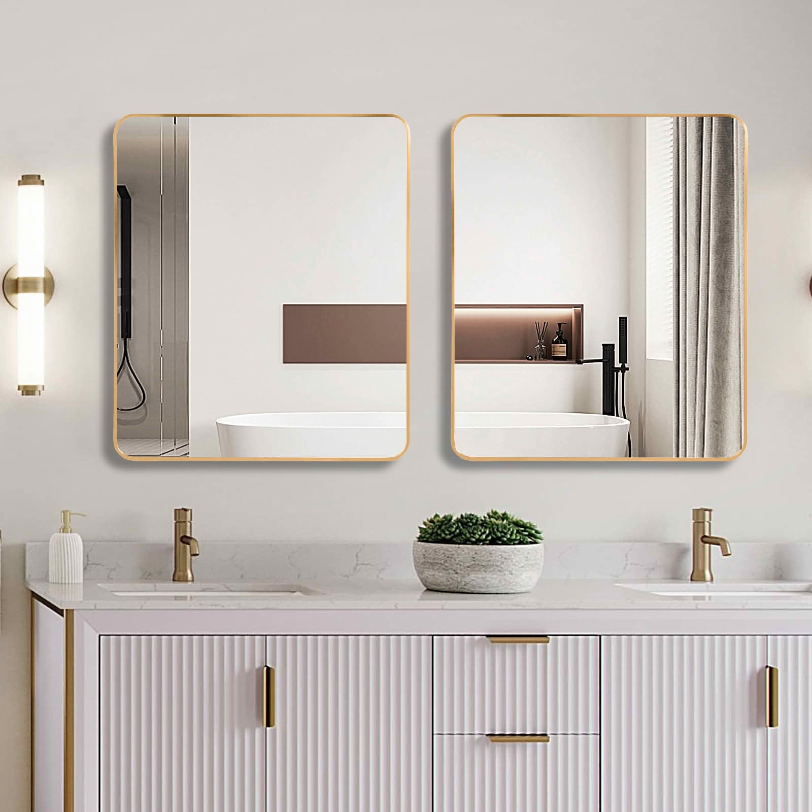 MAYEERTY 30"x36" Gold Metal Framed Rectangular Bathroom Wall Mirror, for Home Bathroom Vanity