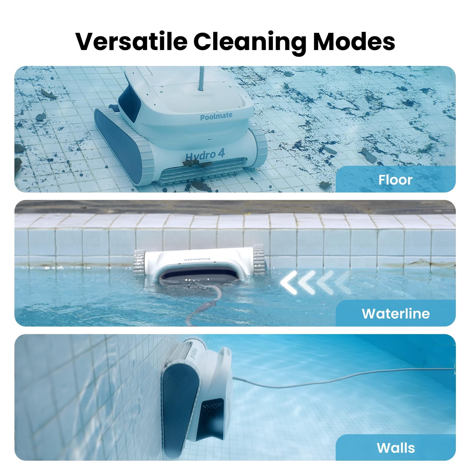 Hydro 4 Cordless Robotic Pool Cleaner,Pool Vacuum for Inground Aboveground Pools, 4.1L Filter Basket, Floor Wall Waterline Cleaning, Pool Cleaner Robot Ideal for Pools up to 50 FT in Length