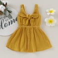 thumbnail image 4 of Bébés Filles Robe d'Été Robe de Soleil Solide Bouton de Lin de Coton Sans Manches une Ligne Robes Adorables 1-4 Ans, 4 of 4