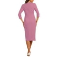 thumbnail image 3 of INSPIRE CHIC Women's Sheath Dress Boat Neck 3/4 Sleeves Split Hem Wear-to-Work Midi Dresses Muted Pink L, 3 of 5