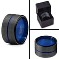 thumbnail image 4 of P. Manoukian Tungsten Wedding Band Ring 12mm for Men Women Black Blue Center Line Flat Pipe Cut Brushed Lifetime Guarantee Size 4, 4 of 4