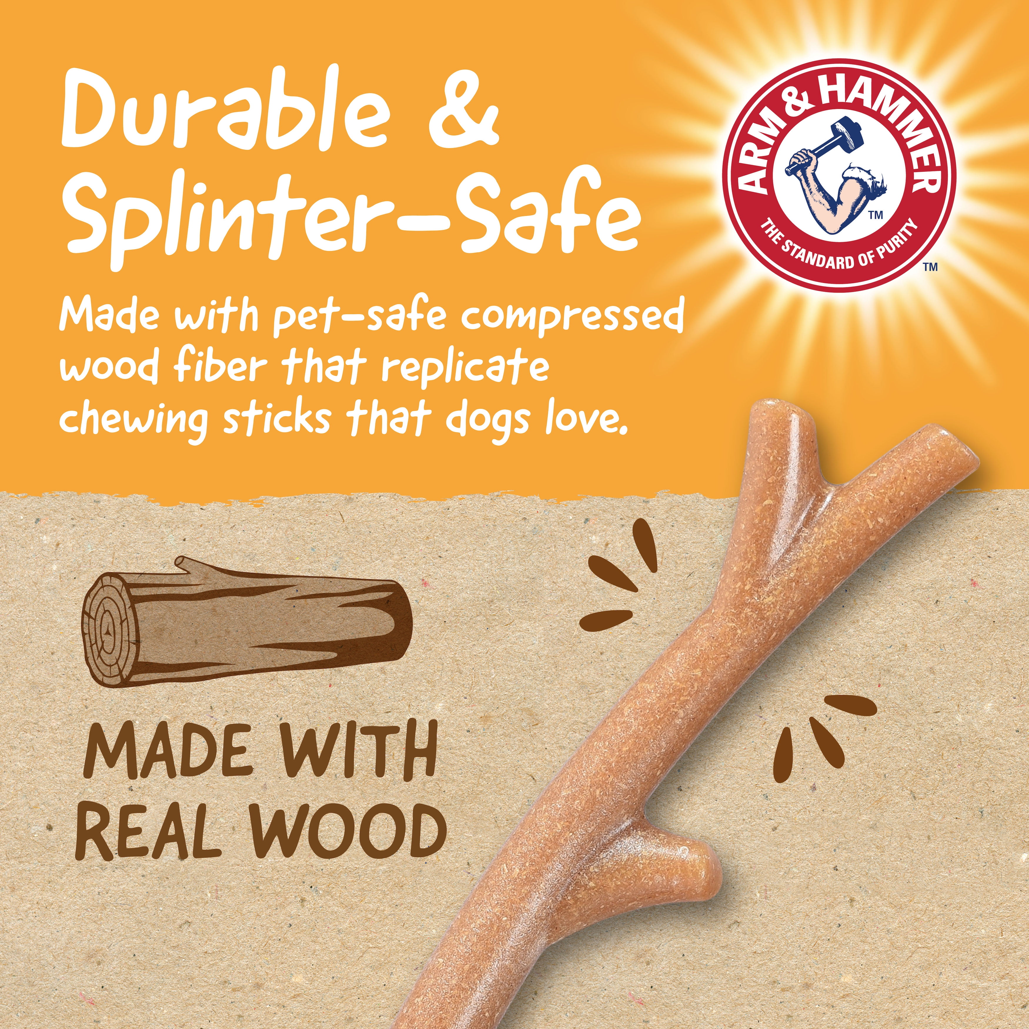 Arm & Hammer Barkies 8" Real Wood Mix Tree Branch Durable Dental Dog Chew Toy Bacon Flavor