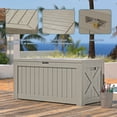 thumbnail image 4 of Patiowell 120 Gallon Large Deck Box, Outdoor Lockable Storage Box for Gardening Tools, Waterproof Deck Box for Patio Furniture, Light Brown, 4 of 8