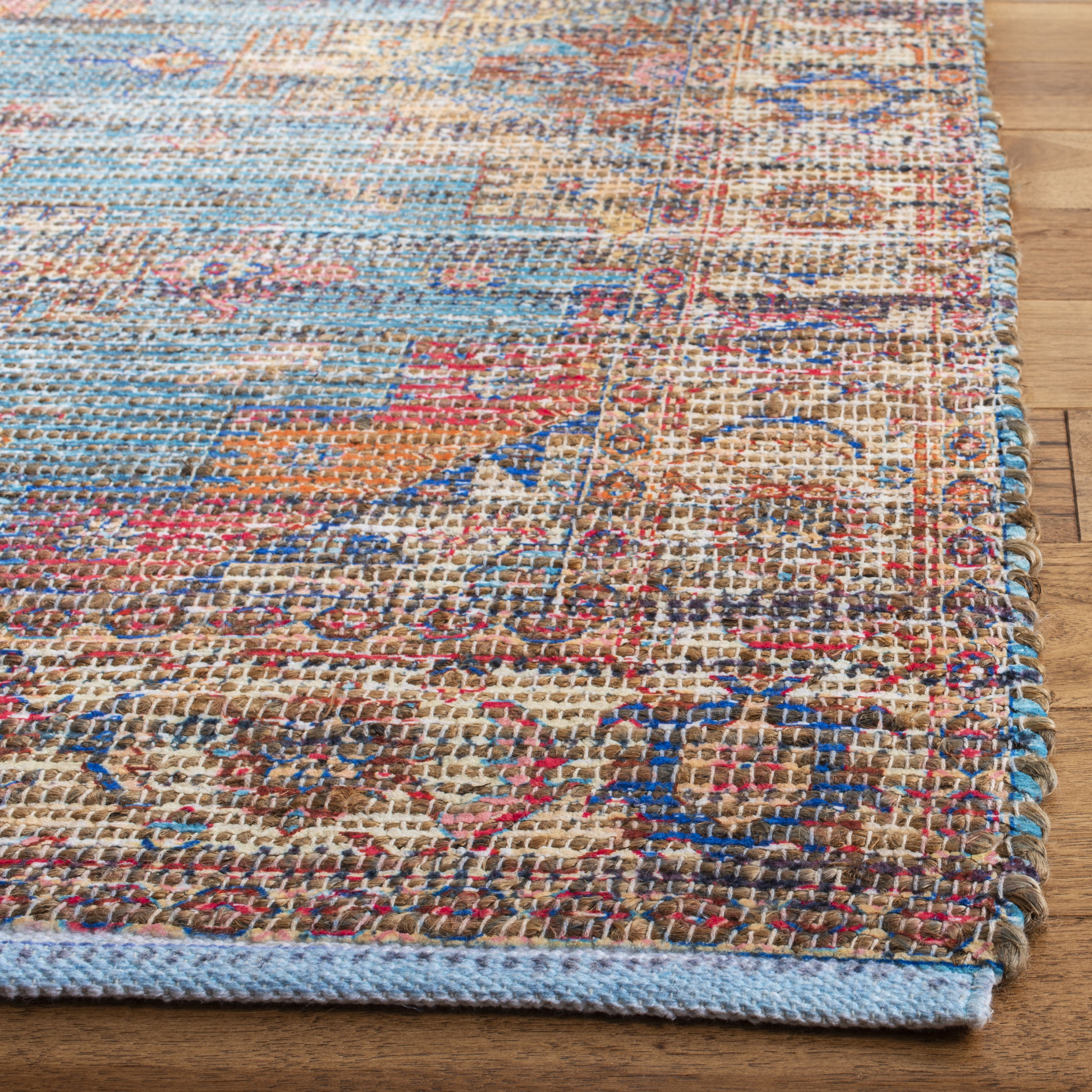 SAFAVIEH Saffron Lucius Floral Bordered Cotton Area Rug, Rust/Blue, 4' x 6'