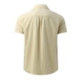 thumbnail image 6 of Men Solid Button Down Beach Shirts Short Sleeve Loose Tops Holiday Blouse Tee Handsome Casual Shirt Beige 3XL, 6 of 6
