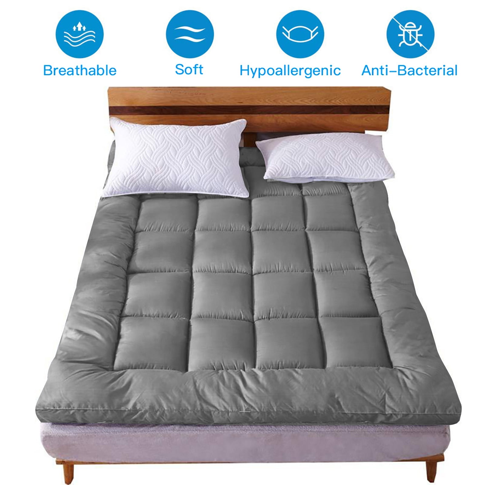 Desirable Life Extra Thick King Mattress Topper Pillow Top Mattress Protector Cover with 3 inch Down Alternative Fill Microfiber Soft and Breathable, Gray