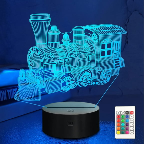 3D Steam Train 16 Colors Kids Bedroom Decor Night Light Remote - Girls Boys Nursery