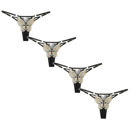 

Womens Underwear Brief Underpants Embroidery Thong Low Waist Panties4PC