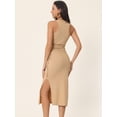 thumbnail image 4 of Unique Bargains Women's Sleeveless Crewneck Waist Cut Out Split Tank Ribbed Bodycon Dress M Khaki, 4 of 6