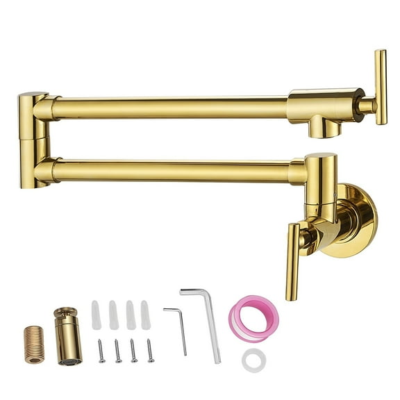 Pot Filler Double Faucet Solid Brass Commercial Wall Mount Kitchen Stove Faucet With Matte Black Finish Folding Restaurant ,Bar Laundry RV Farmhouse