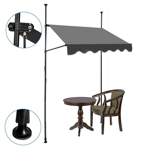 EVGTTI Manual Retractable Awning 78"×118", Outdoor Sunshade, No Drilling, Adjustable Angle & Height, UV Protection, Canopy for Patio, Balcony, Window, Backyard - Dark Gray