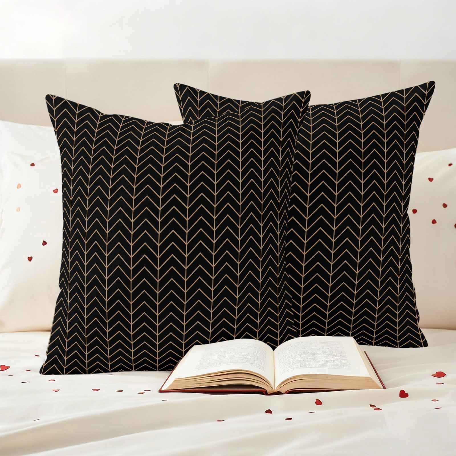 Simple Line Black Outdoor Waterproof Pillow Covers, Black Modern Art Geometric Decorative Square Throw Pillowcase Sofa Cushion Sham for Patio/Couch/Chair, 26"x26" 2 Pack