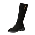 thumbnail image 2 of Women’s Suede Knee‑High Boots, Side Zipper Low Block Heel Tall Riding Boots, Decorative Metal Buttons Wide Calf Long Boots for Fall Winter, 2 of 9