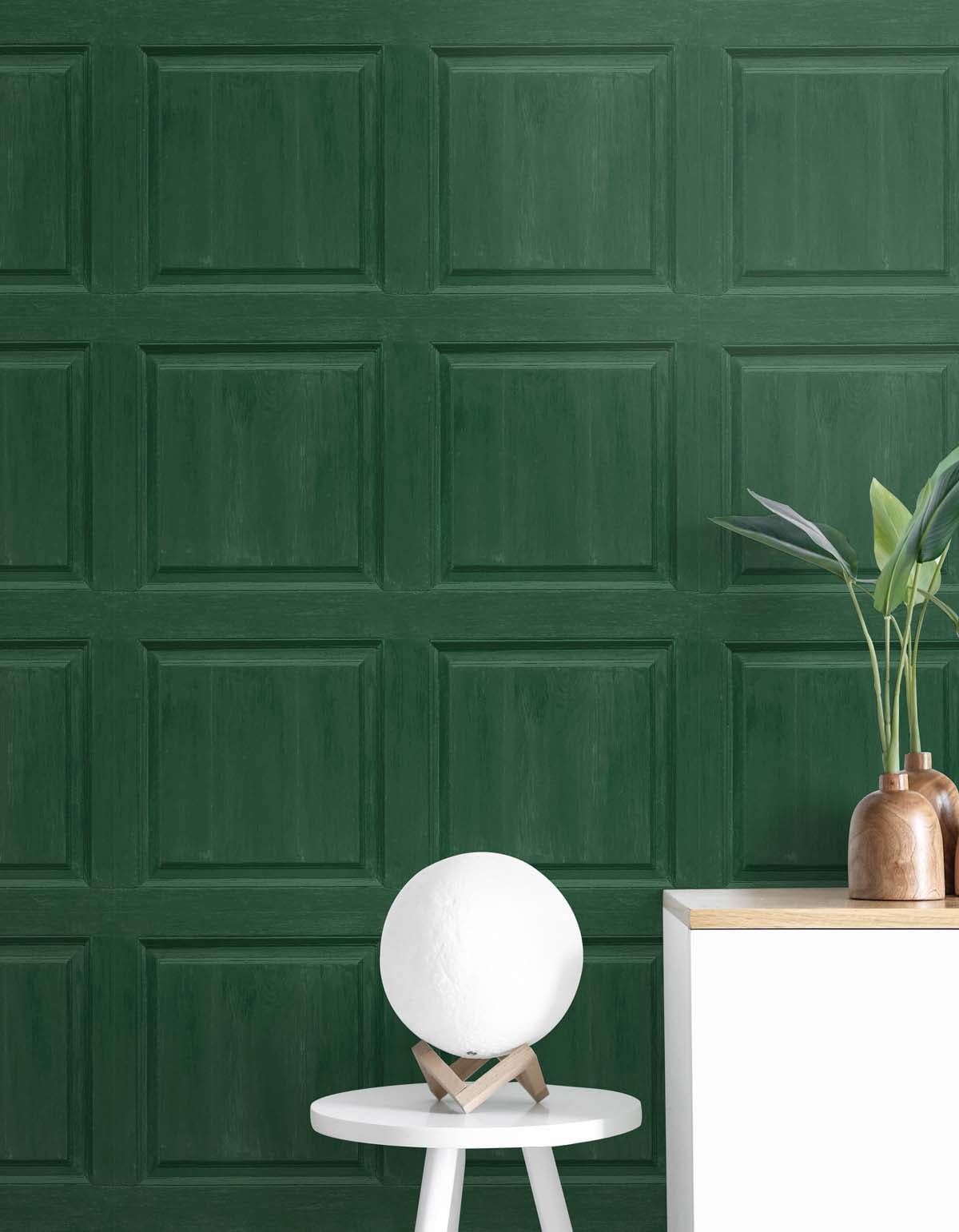 NextWall Arthouse Washed Faux Panel Peel and Stick Wallpaper 20.5 in. W x 18 ft. L - Emerald Green