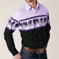 thumbnail image 1 of Camisa de manga larga con estampado de flores de vaquero occidental para primavera y verano, cómoda camisa de fiesta de tela suave para hombre, 1 of 6