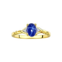 RYLOS Rings for Women 14K Gold Plated Silver Classic Style Birthstone Ring 7X5MM Oval Gemstone & Diamonds Blue Star Sapphire Jewelry for Women Size 9