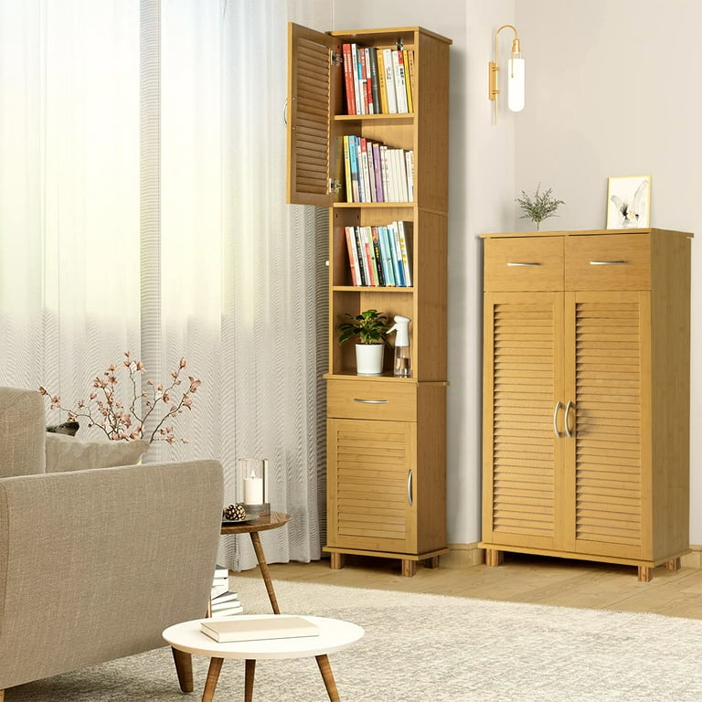 Kadyn Bathroom Tall Free Standing Storage Cabinet, Linen Floor Cabinet with  Doors, Entrance Cabinet Organizer with 2 Drawers, Natural 