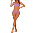 thumbnail image 2 of Conjuntos de Bikini de Una Sola Manga para Mujeres, 2 Piezas, Parte Inferior Triangular Acanalada Asimétrica, Trajes de Baño Deportivos, Talla X-Large, Color Púrpura, 2 of 5